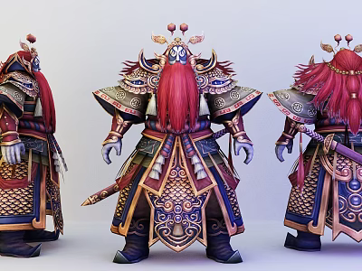 Game and Movie Character in Traditional Elaborate Armor with Red Beard and Intricate Decorations 3d model