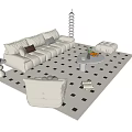 Light Gray Sofa And Coffee Table Set With Black White Checkered Rug Ottoman Floor Lamp