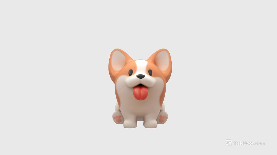 Cute Corgi Decorative Ornament Set with Tongue Sticking Out and Cartoon Style for Home Decoration 3d model 