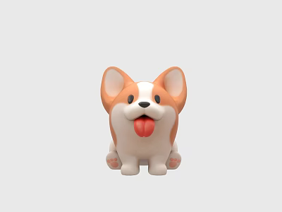 Cute Corgi Decorative Ornament Set with Tongue Sticking Out and Cartoon Style for Home Decoration 3d model