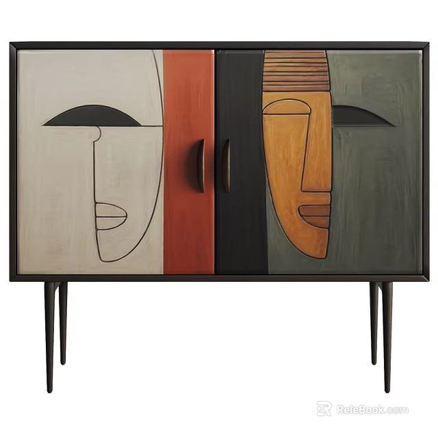 Modern Abstract Face Painting Chest Of Drawers With Slender Metal Legs For Home Storage Decoration 3d model 