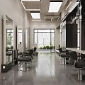 Modern Hair Salon Interior With Styling Stations Mirrors Chairs And Decorative Art