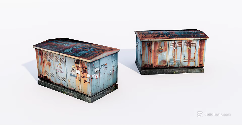 Two Rusty Metal Stools Featuring Weathered Surfaces And Industrial Design Details 3d model 