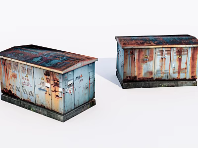 Two Rusty Metal Stools Featuring Weathered Surfaces And Industrial Design Details 3d model