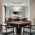 Modern Entertainment Room Interior With Round Table Comfortable Chairs White Cabinets And Marble Countertop