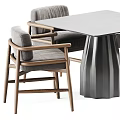 Stylish Modern Dining Table And Chair Set With Wooden Frame Armchairs And Metal Pedestal Base