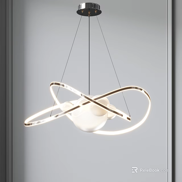 Stylish Modern Chandelier With Circular Metal Rings And White Sphere Design 3d model 