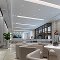 Modern Rural Commercial Bank Interior Lobby With Service Counter Seating Area And Plants