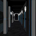 Modern KTV Corridor Interior Design With Blue Lighting And Stylish Decor Elements 3d model