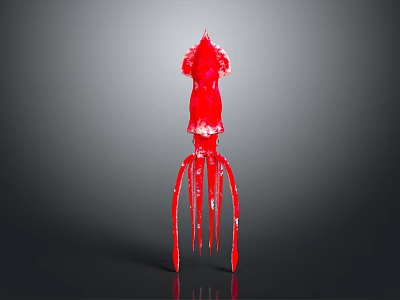 Red Squid Aquatic Animal Sculpture With Transparent Tentacles And Body Design 3d model