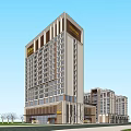 Modern High Rise Hotel Building With Multiple Structures And Green Area Front 3d model