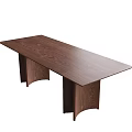 Stylish Dark Brown Wooden Rectangular Dining Table With Curved Legs Design 3d model