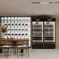 Modern Restaurant Interior With Glass Wine Display Cabinet Wooden Dining Table And Chairs