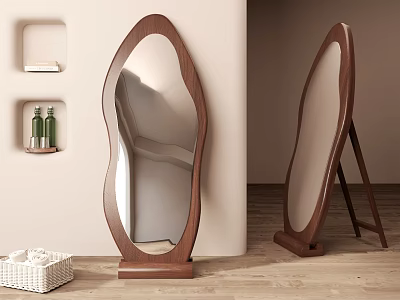 Elegant Modern Curved Standing Mirror With Wooden Frame And Organic Shape 3d model