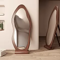 Elegant Modern Curved Standing Mirror With Wooden Frame And Organic Shape