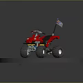 Red Building Blocks Off-Road Vehicle Model With Large Wheels And Decorative Flag