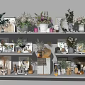 Stylish Decorative Ornament Combinations With Green Plants Dried Flowers Frames And Vases On Shelves