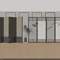Modern Decorative Room Divider Screens With Bamboo Leaf Bird Patterns And Wooden Frames 3d model