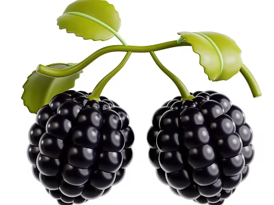 Fresh Ripe Blackberries Hanging On Green Leafy Vines In Natural Environment 3d model