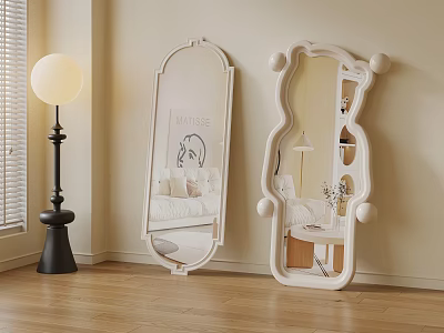 Interior Decor With Two White Mirrors Floor Lamp And Wooden Floor 3d model
