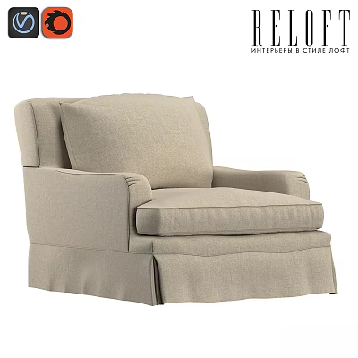 Modern Beige Fabric Accent Chair with Padded Seat and Armrests for Living Room 3d model