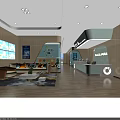 Modern Reception Area With Sofa Coffee Table Reception Desk And Digital Wall Displays 3d model