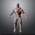 Muscular Mythical Warrior Character With Red Stripes And Strong Physique