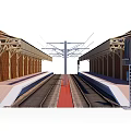 Train Station Platform With Rail Tracks Canopy Red Brick Walls And Signal Lights