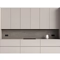 Modern Light Gray Kitchen Cabinets With Textured Backsplash And Countertop Appliances 3d model