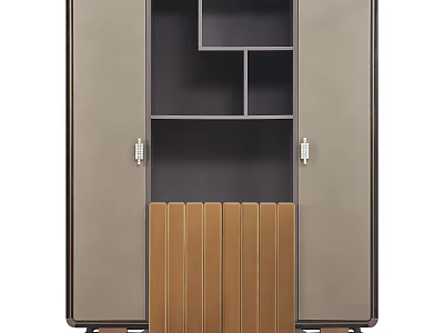Modern Bookcase Design With Open Shelves Wooden Panel And Metal Frame 3d model