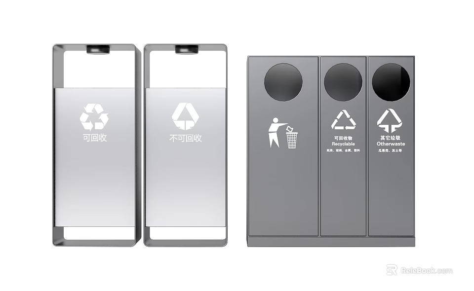 Public Facility Separate Recycling Trash Bins With Different Waste Classification Symbols 3d model 