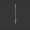 Medieval Sword With Long Metal Blade Hilt And Dark Background Reflection