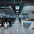 Futuristic Gaming Internet Cafe With Multiple Computers Comfortable Seats And Counter 3d model