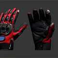 Pair of Black and Red Leather Gloves With Protective Design And Blue Accent