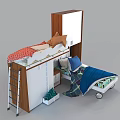 Modern Kids Bunk Bed with Ladder Wardrobe Blue Bedding and Storage 3d model