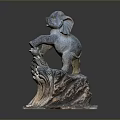 Intricate Stone Sculpture Of Standing Animal Figure With Textured Base And Carved Details