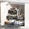 Bathroom Storage Shelves Neatly Organized With Various Toiletries Cosmetics And Containers