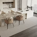 Modern Dining Table Set With Beige Chairs Dark Legs In Contemporary Kitchen Natural Light