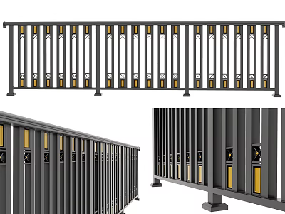 Modern Gray Railing Design With Vertical Bars And Yellow Accent Details 3d model