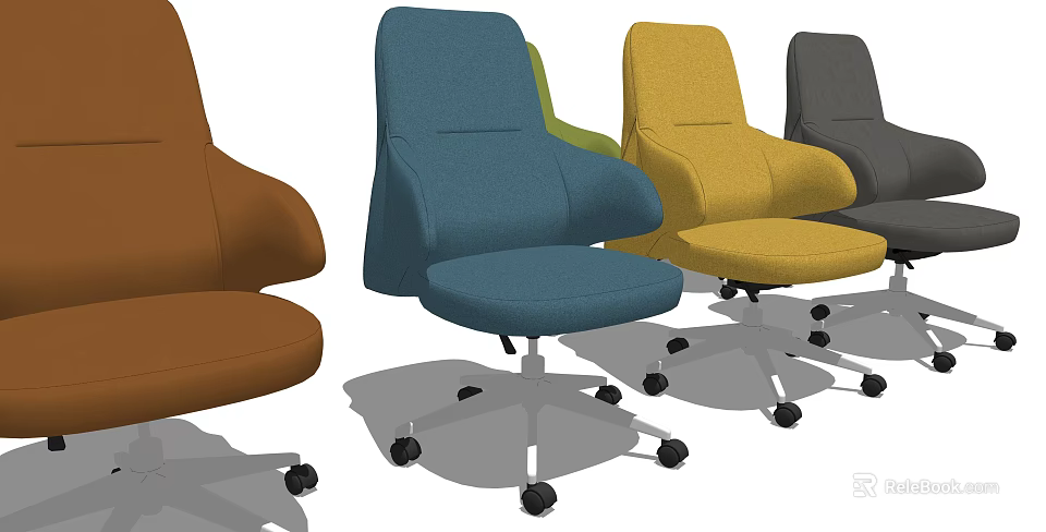 Modern Office Chairs In Various Colors With Swivel Wheels And Comfortable Design 3d model 