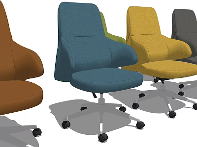 Modern Office Chairs In Various Colors With Swivel Wheels And Comfortable Design 3d model