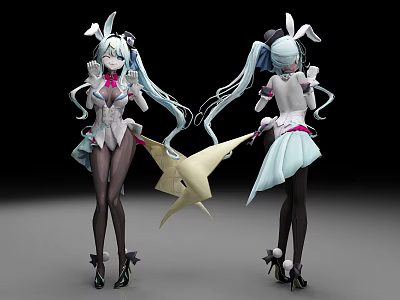 Anime Female Characters With Bunny Ears Blue Hair Black Stockings And Paper Airplane 3d model