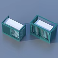 Two Green Air Cooler Fans Displayed On Gray Surface With Blue Background 3d model