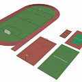 Football Field With Green Turf Surrounded By Red Running Track And Other Sports Courts