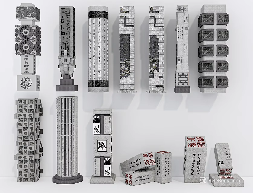 Various Decorative Column Models With Different Architectural Designs And Structural Details 3d model 