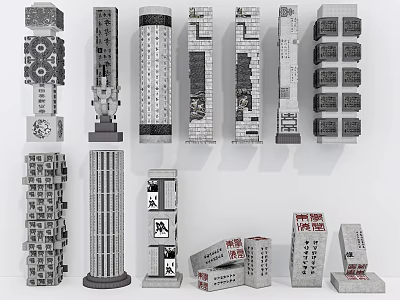 Various Decorative Column Models With Different Architectural Designs And Structural Details 3d model