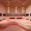 Modern Sauna Interior Design With Wooden Structure And LED Lighting Glass Door And Comfortable Seats