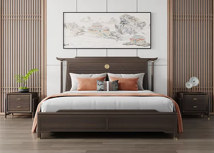 New Chinese Double Bed 3d model