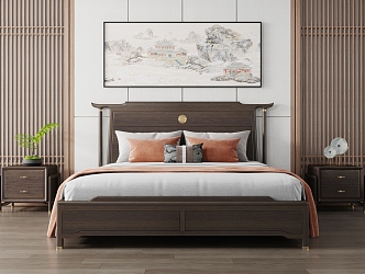 New Chinese Double Bed 3d model