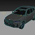 Gray BMW X3 Parked On Cobblestone Square With Historic Buildings And Headlights On